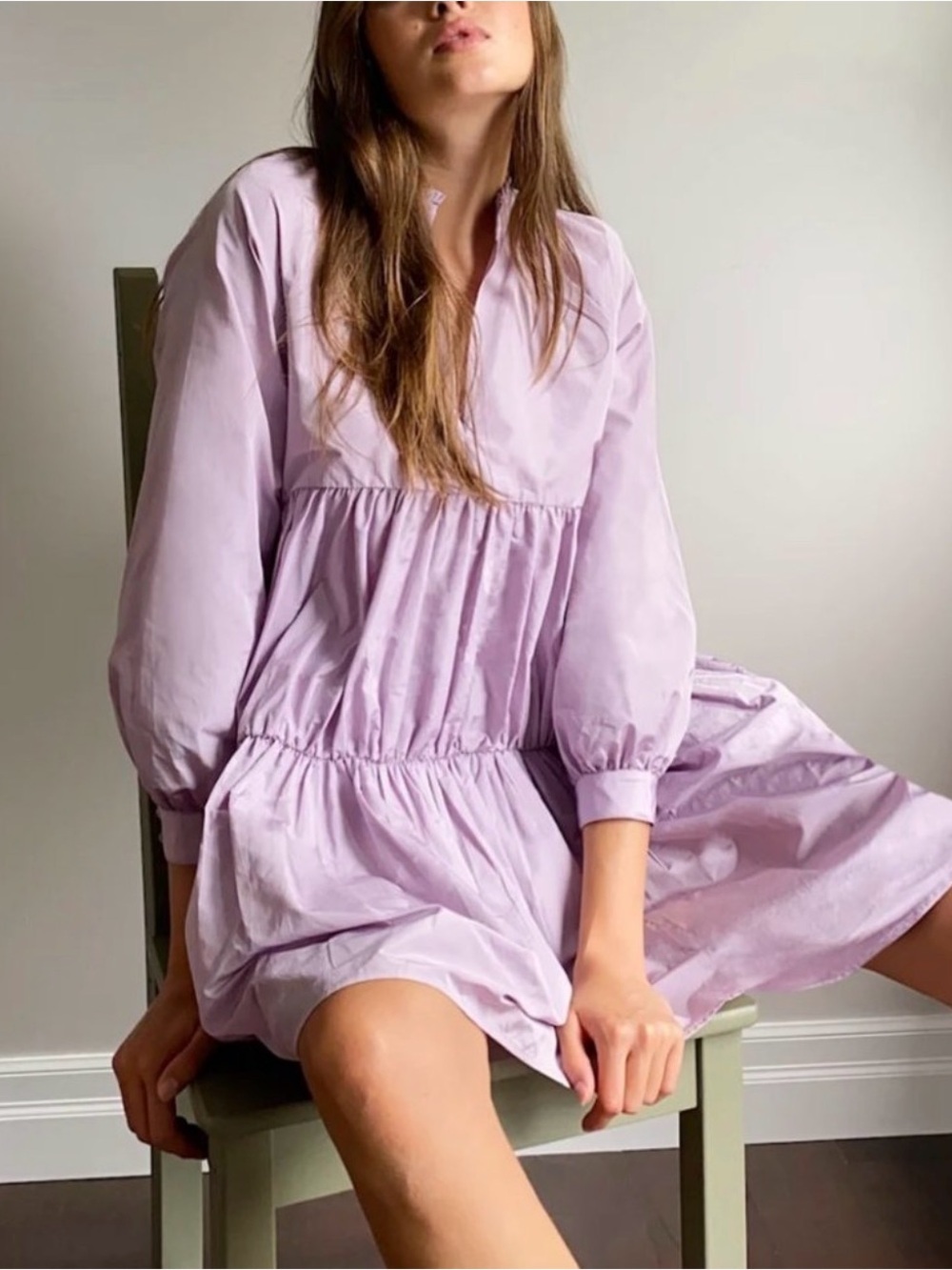 Aritzia Sunday Best Poplin Long Sleeve Babydoll Layered Mini Dress Size Small